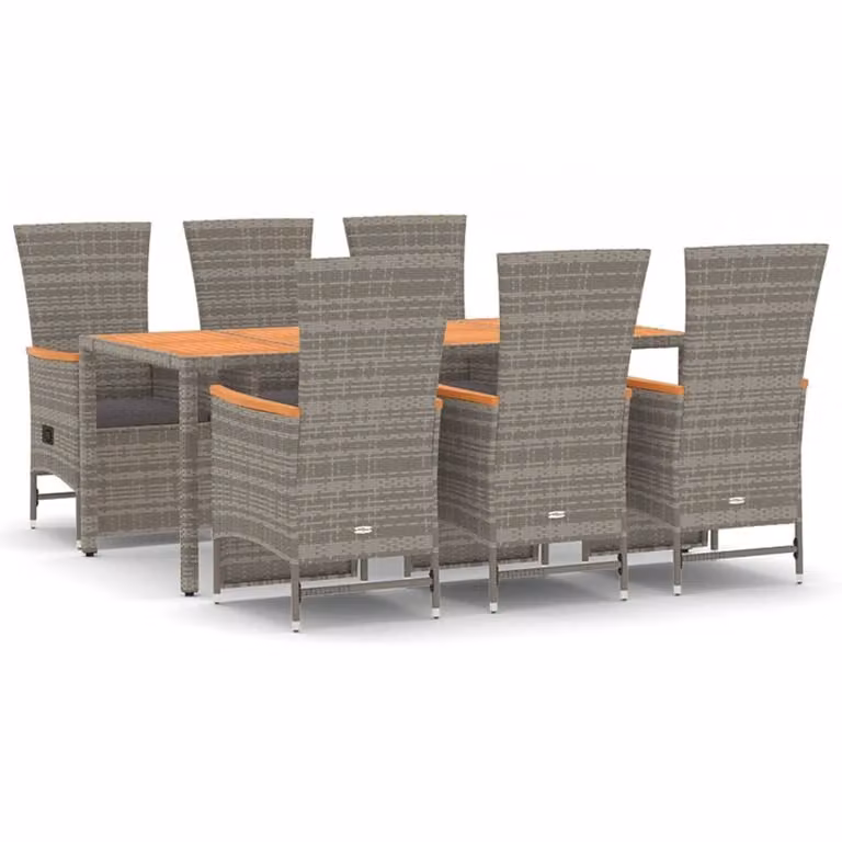 Set da Pranzo da Giardino 7 pz con Cuscini in Polyrattan Grigio