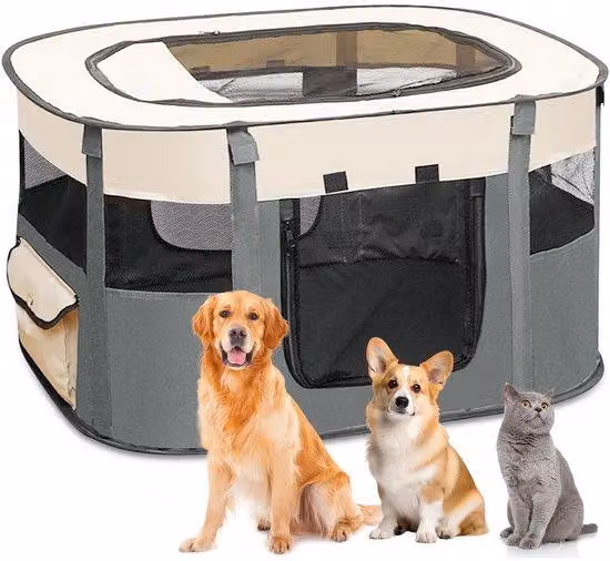 Ibenzoa® Casetta pieghevole e portatile per cani (taglia M) – rettangolare, 80x60x55 cm, grigia, rifugio sicuro per cani di piccola taglia e gattini, ideale sia per l'interno che per l'esterno