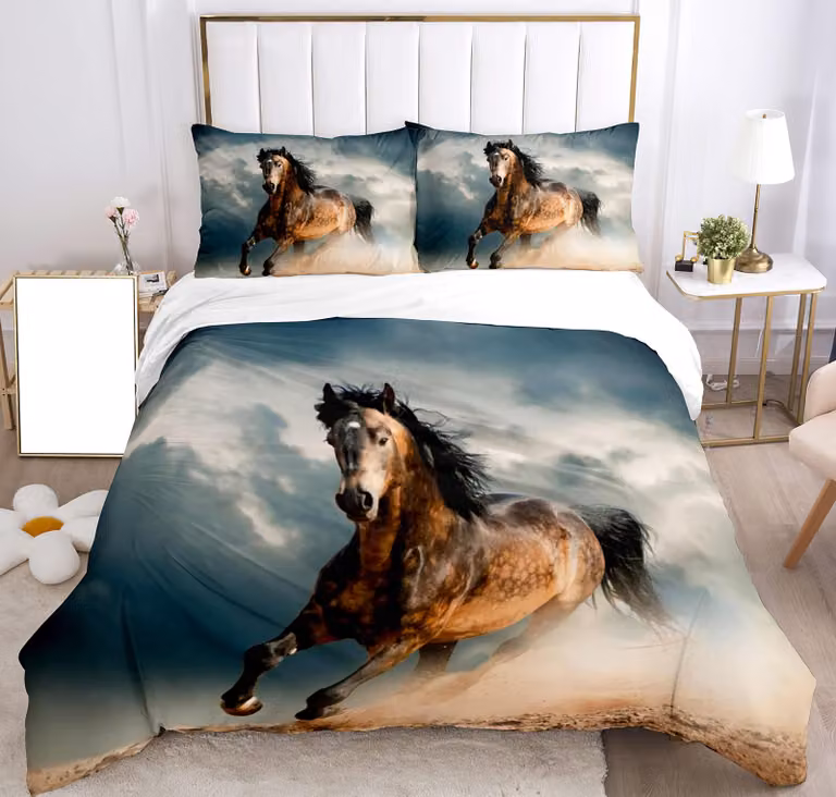 Omgoods - Set di lenzuola per bambini con motivo 3D di cavallo e federe
