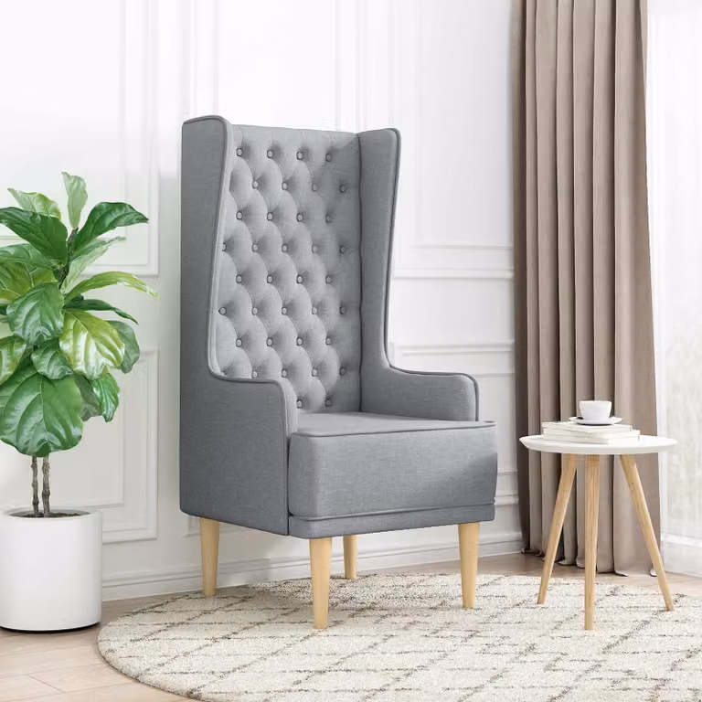 vidaXL Sedia Chesterfield trapuntata a bottoni in tessuto Grigio con struttura in legno e plastica, H 131 x L 64 x P 46 cm