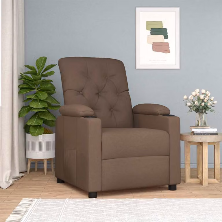 vidaXL Poltrona Reclinabile Relax in Tessuto Marrone con Braccioli e Struttura in Legno e Metallo