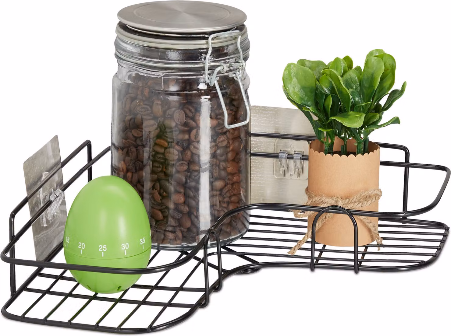 Relaxdays Scaffale angolare da cucina, da incollare, per riporre oggetti, spezie ed erbe aromatiche, scaffale da parete A x L x P 5,5 x 26 x 26 cm, ferro, nero