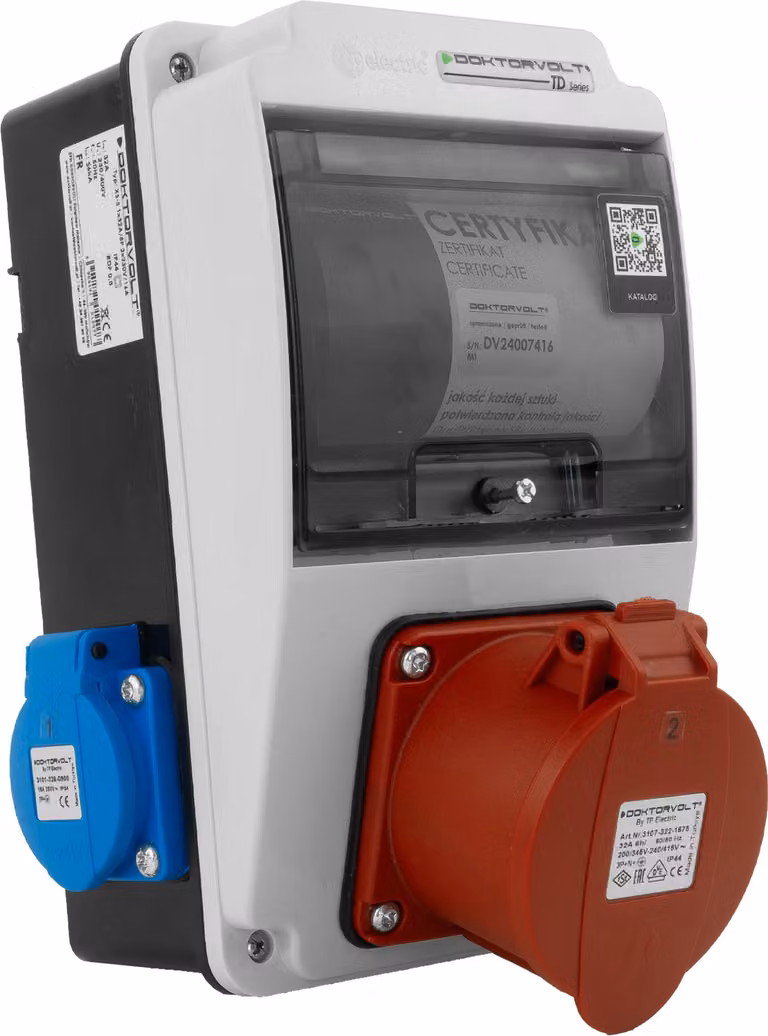 Quadro di distribuzione a parete XS-S 32A 2x230V IP44 Quadro di distribuzione di potenza Completamente cablato Doktorvolt DV-5077-F