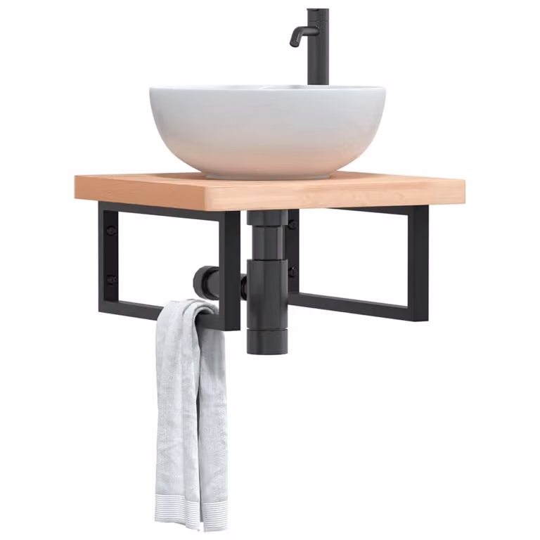 vidaXL Ripiano a Parete per Lavabo in Acciaio e Faggio, Nero e Marrone