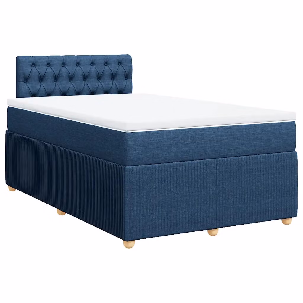 Letto Ibrido vidaXL con Giroletto a Molle e Materasso in Tessuto Blu e Bianco, L/P: 120 x 200 cm – 2