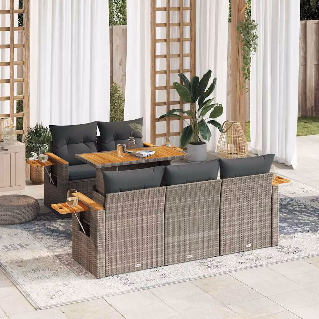 Maison Exclusive - Set Divano da Giardino 6pz con Cuscini Grigio Polyrattan Acacia