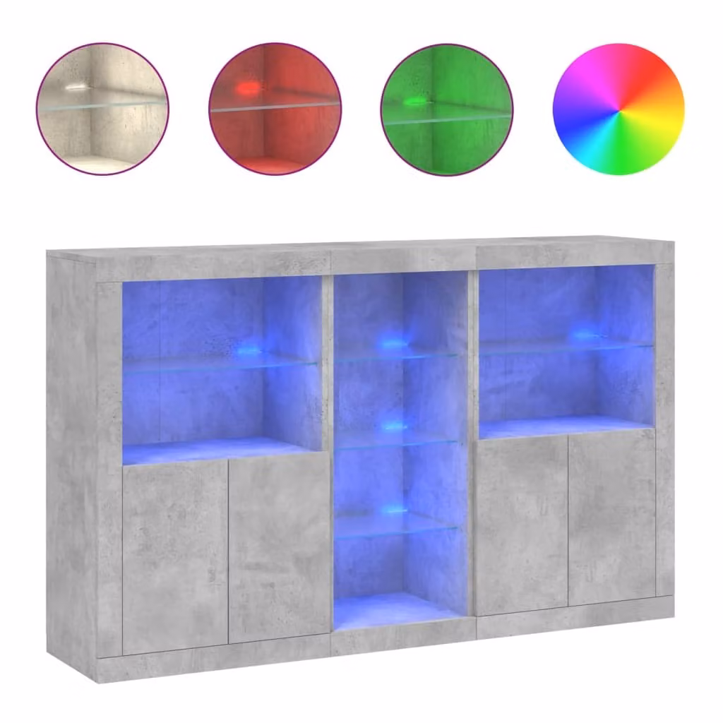 Credenza con Luci LED Grigio Cemento 162x37x100 cm