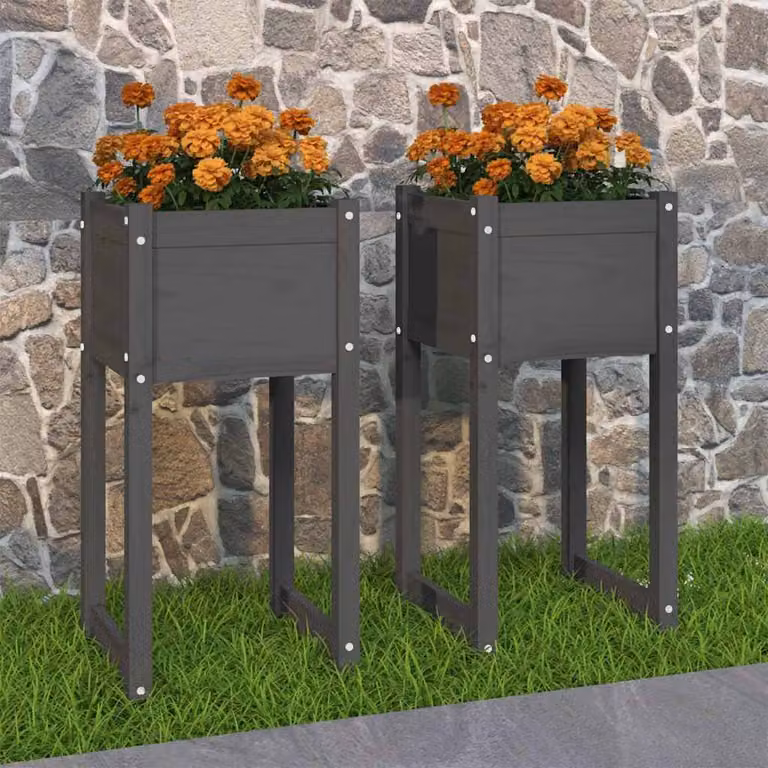 Set di 2 fioriere vidaXL in legno massello di pino, colore grigio, L 40 cm x P 40 cm x H 81 cm
