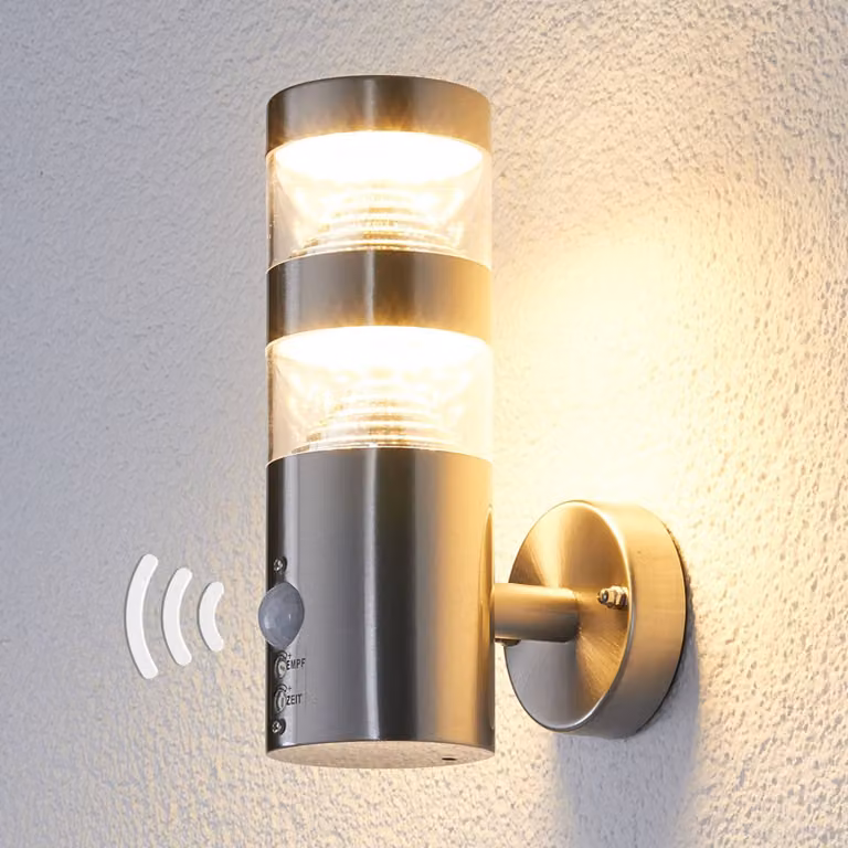 Applique da esterni a LED con sensore LANEA Lindby, Alluminio / Grigio / Zincato, Acciaio Inox, Moderno, Applique LED da esterni