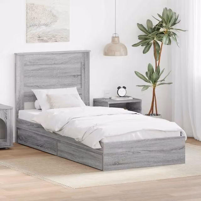 Letto con contenitore e testiera vidaXL in legno grigio L/P/H: 190 x 80 x 78 cm