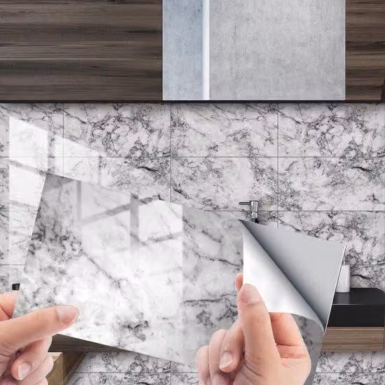 Adesivi murali in PVC 12 x 6 pollici, carta da parati autoadesiva, adesivi murali impermeabili per cucina, armadi, mobili, tavoli