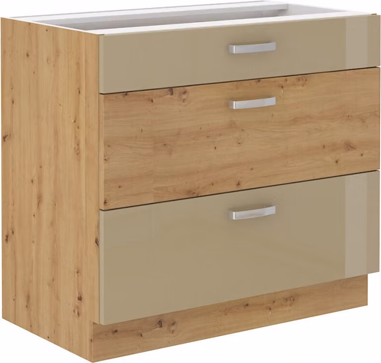 Armadietto inferiore con cassetti ADARA - larghezza 80 cm, cappucino / rovere artisan