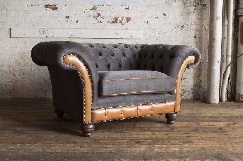 Sessel 1 Sitzer Relax Polster Fernseh Chesterfield Textil Sofa Couchen Grau