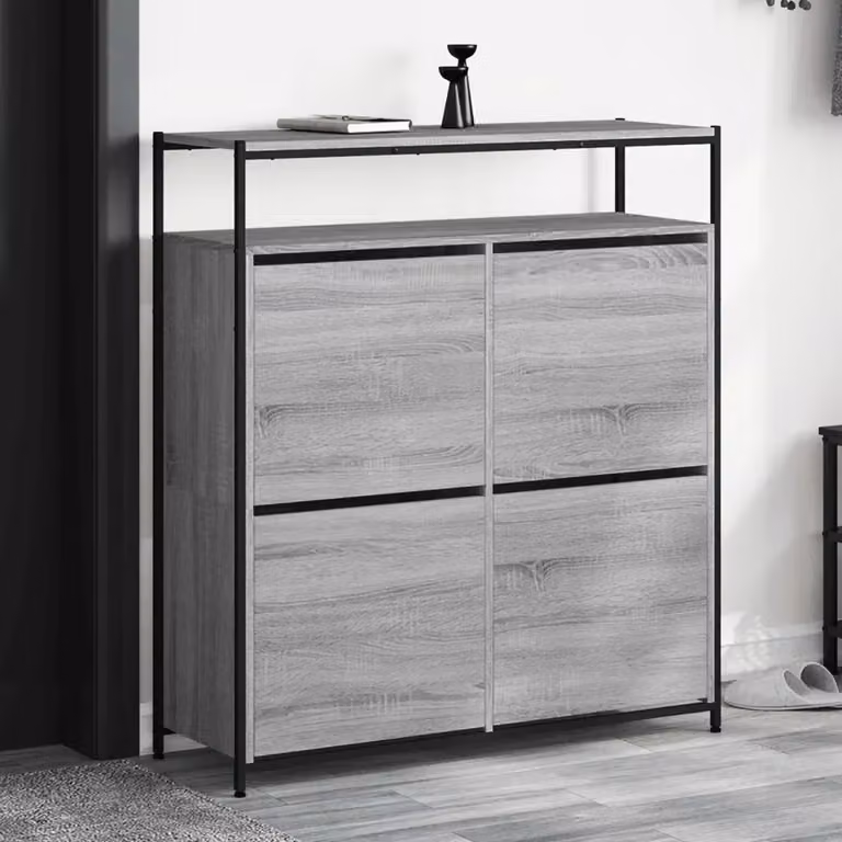 Scarpiera moderna vidaXL con 4 cassetti ribaltabili, Grigio, L 100 cm x P 34 cm x H 112 cm
