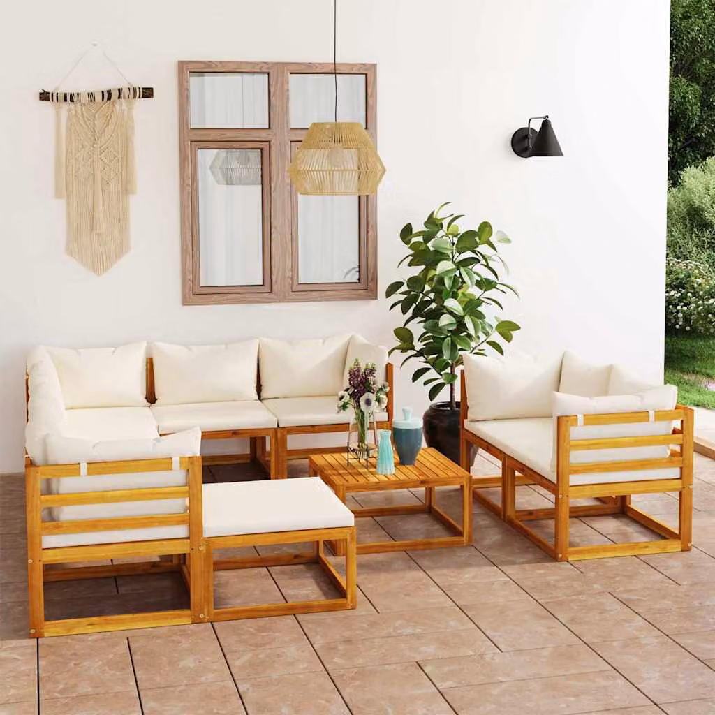 vidaXL Set Divani da Giardino 10 pz con Cuscini Crema Massello Acacia