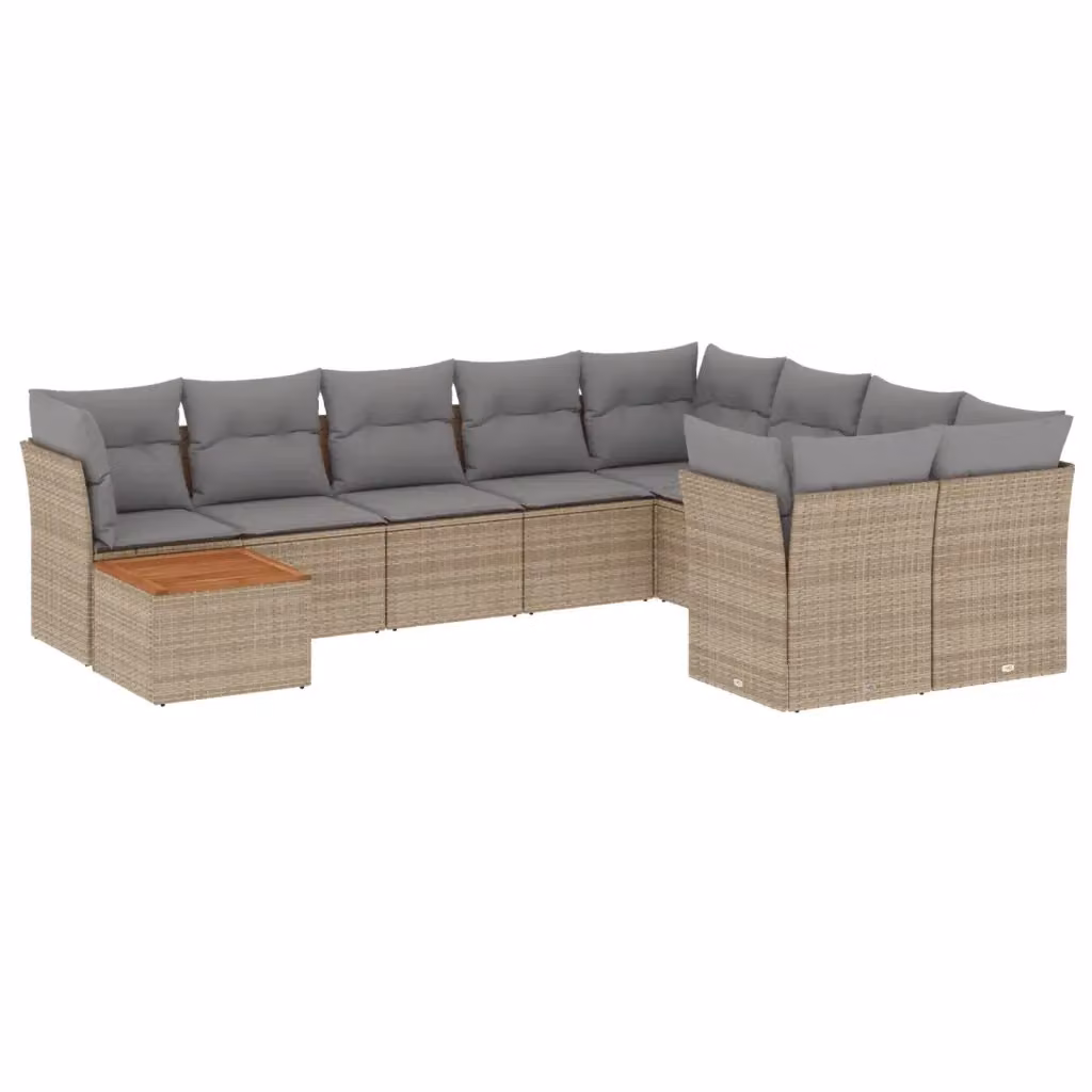 vidaXL Set Divano da Giardino a L in Polyrattan con Cuscini Beige e Grigio, 10 Pezzi – 2