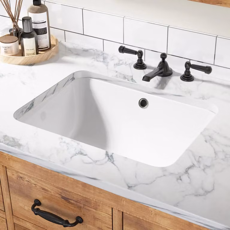 Lavabo – Lavabo da appoggio – Vetroceramica – Rettangolare – Con troppofilo – Miscelatore monocomando – 51,5 × 38,5 × 20 cm – Bianco