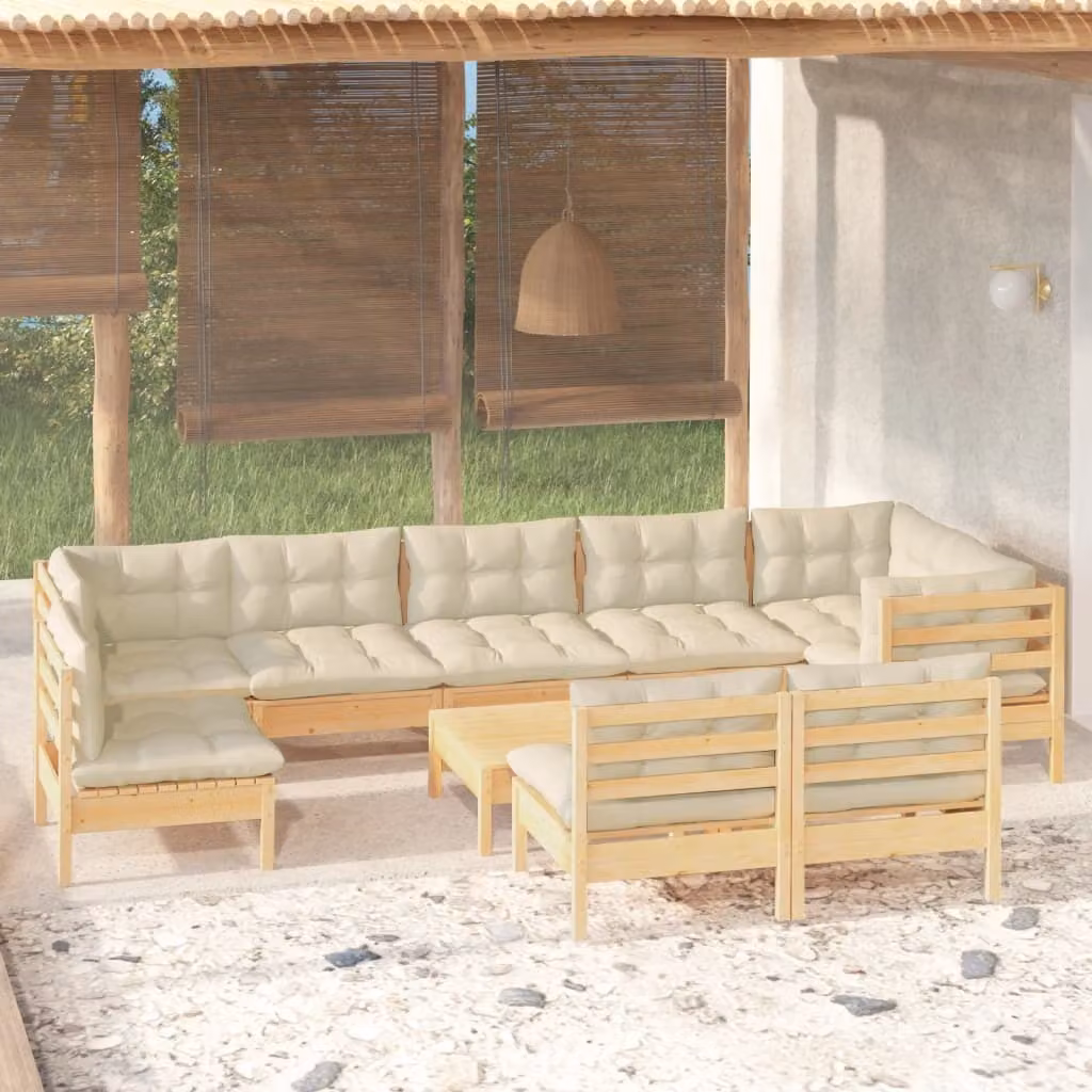 Maison Exclusive - Set Divani da Giardino 10 pz con Cuscini Crema Massello di Pino