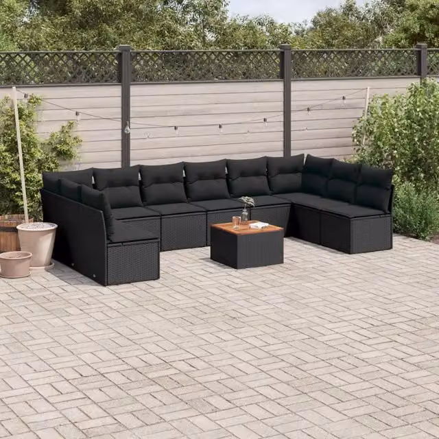 Set Divani da Giardino 11 pz con Cuscini in Polyrattan Nero 3223794