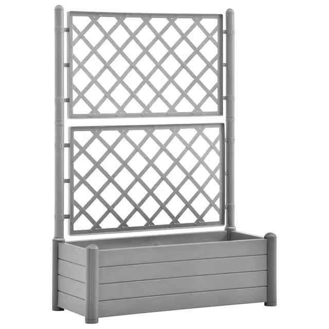 Fioriera con graticcio per piante rampicanti in plastica, colore grigio, L: 100 cm, P: 43 cm, H: 142 cm