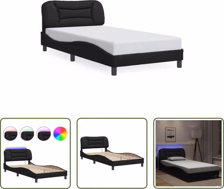 The Living Store Struttura letto con LED nero 100x200 cm in ecopelle