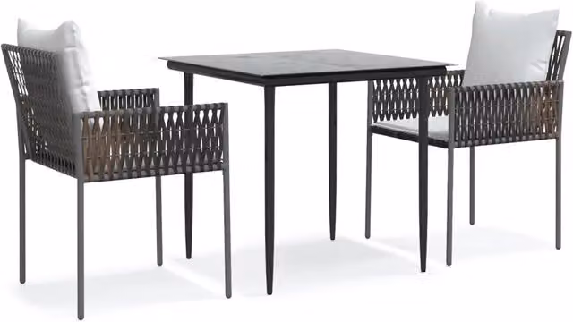 Set Salotto da Giardino 3 Pezzi in Polyrattan e Acciaio con Piano in Vetro e Cuscini