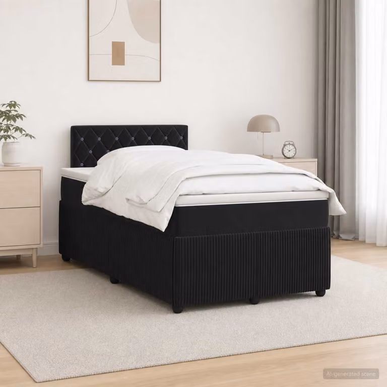 Letto box spring vidaXL con materasso in velluto nero e molle a tasche L/P: 120 x 200 cm