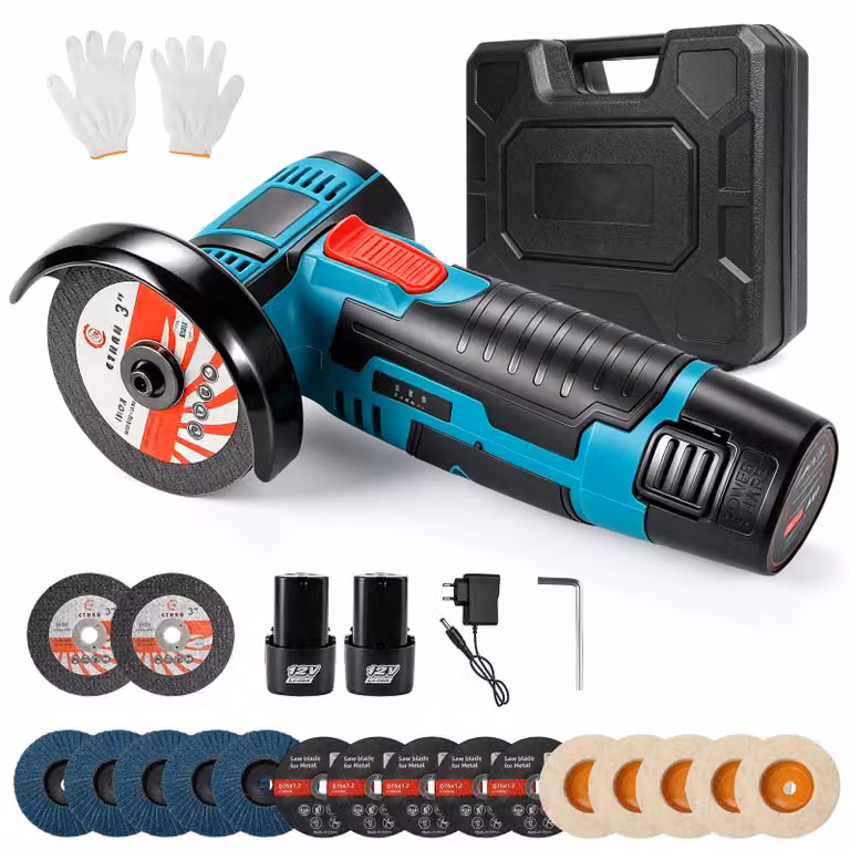 Mini smerigliatrice angolare elettrica - 19.500 giri/min - A batteria - Batteria al litio - Ricaricabile - Per tagliare e lucidare - Colore marrone