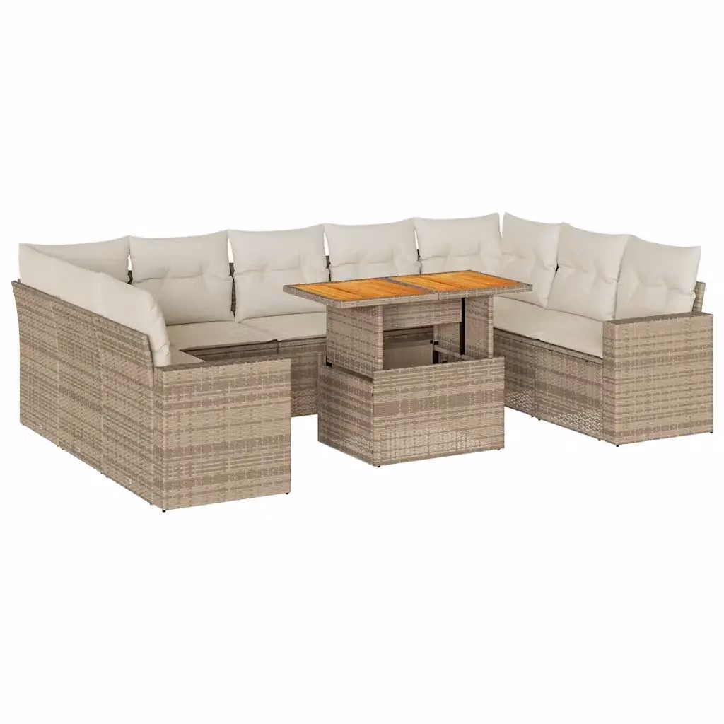 Set Divano da Giardino L-Shape vidaXL in Polyrattan con Cuscini Beige e Tavolino da Esterno 10 Pezzi – 2