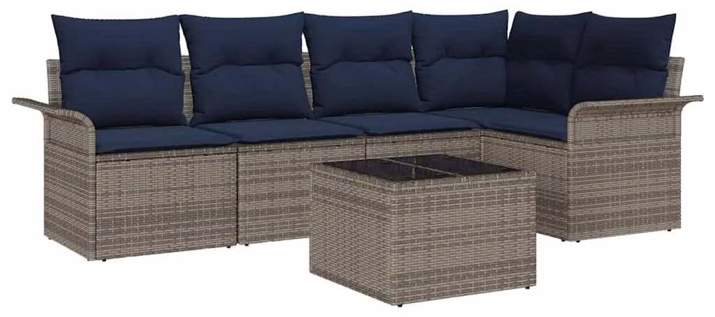 Set Divano da Giardino con cuscino 6 pcs Grigio polyrattan