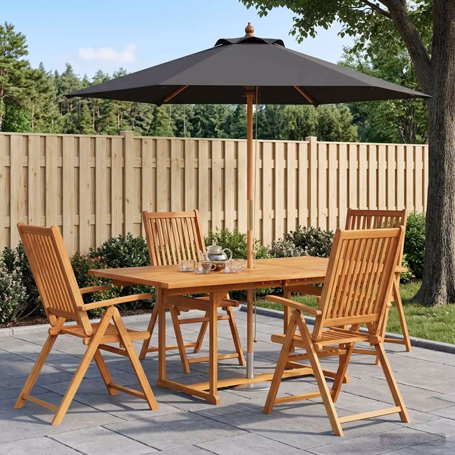Set da pranzo da esterno vidaXL in legno di acacia con ombrellone, 6 pezzi per 4 persone, colore antracite e marrone