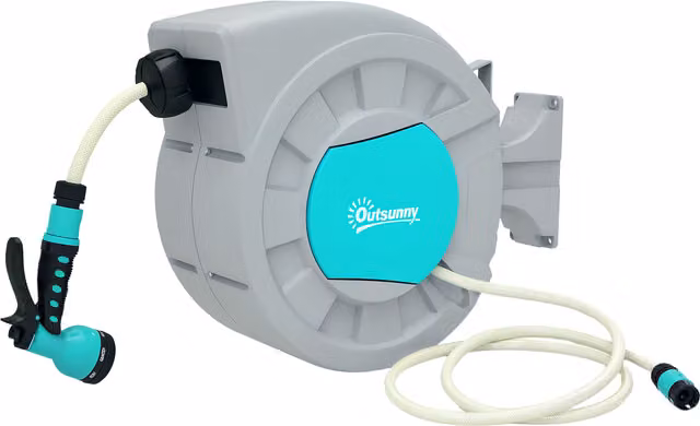 Avvolgitubo Automatico Outsunny da Parete e Portatile, Lunghezza 30+2 m, Verde e Grigio – 1