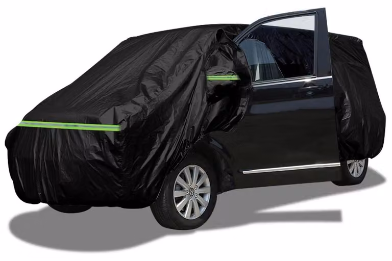 Copertura per auto, adatta a garage, traspirante, in poliestere 300D, per VW T5 T6 a passo corto, colore nero, con cerniera