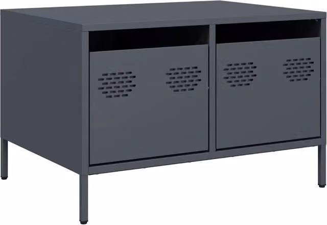 Robusto mobile porta TV industriale con 2 cassetti regolabili 68 x 50 x 43 cm realizzato in acciaio laminato a freddo color antracite 02_0049730