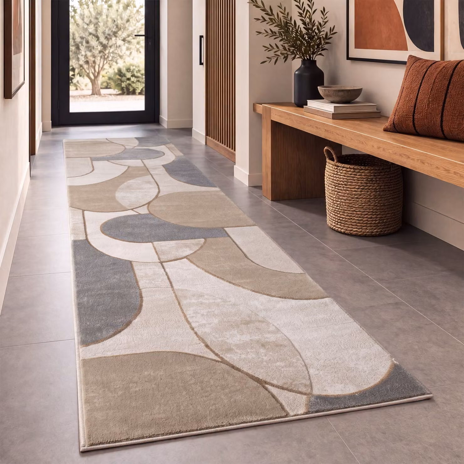 Tappeto Tiana grigio con effetto alto-basso, design geometrico moderno, L: 80 cm, P: 300 cm – 2