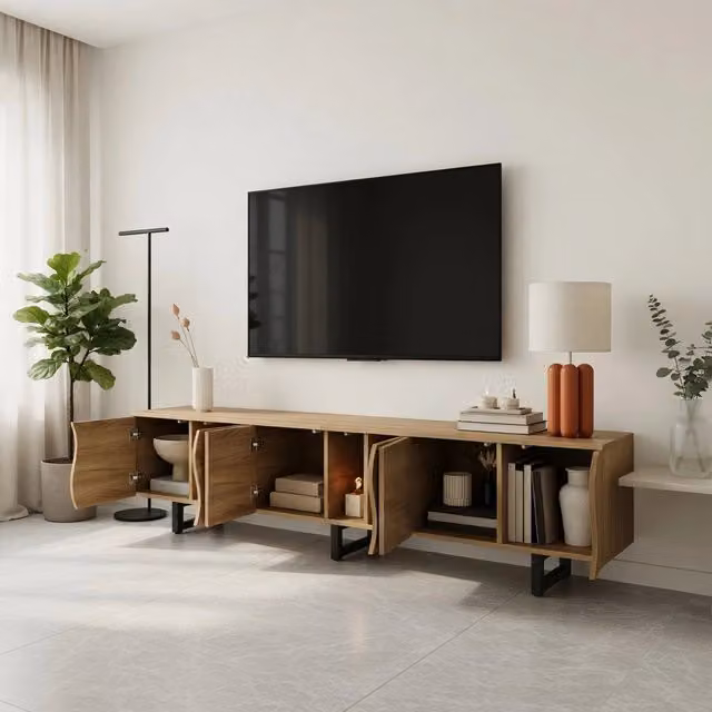Cassettiera per TV naturale in MDF e truciolare lunghezza 191 cm