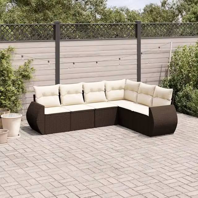 Set Divano da Giardino 6 pz con Cuscini Marrone in Polyrattan 3221412