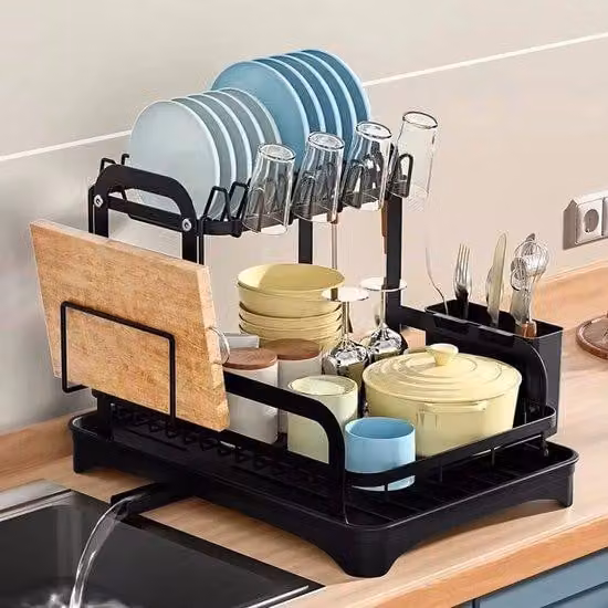 Scaffale scolapiatti da cucina a 2 ante con scarico dell'acqua - Scaffale portaoggetti da cucina