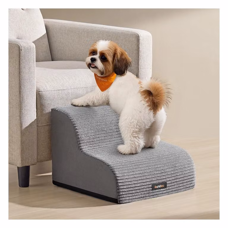 Scala per animali domestici impermeabile antiscivolo sfoderabile, 2 Gradini (40L cm) / Grigio Tortora