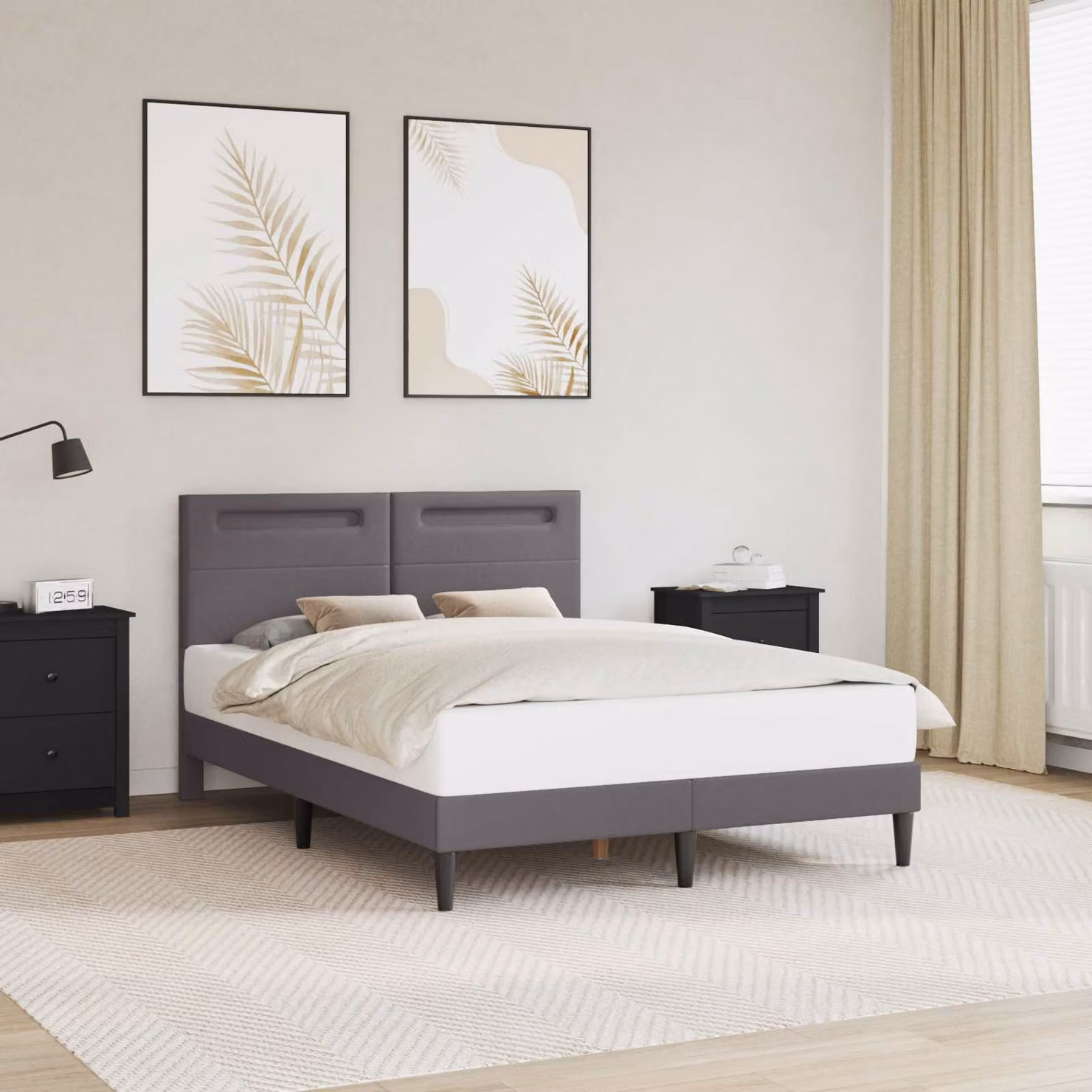 Struttura del letto con testiera vidaXL in similpelle grigia con illuminazione sottostante e porta USB, L/P/H: 206 x 120 x 96 cm