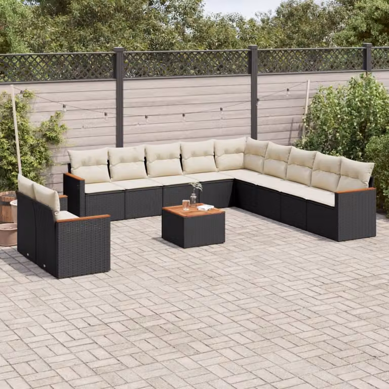 vidaXL Set Divani da Giardino 12 pz con Cuscini, Polyrattan e Acciaio Verniciato a Polvere, Nero e Bianco