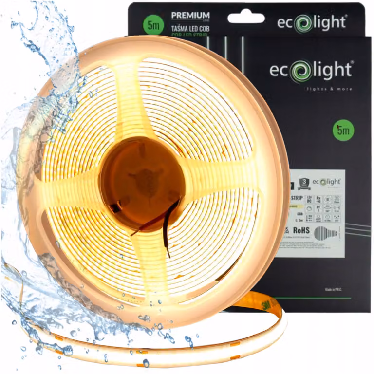 Striscia LED COB 480, 12V, 12W/metro, 1320 lumen/metro, luce calda 3000K, adatta per il bagno, grado di protezione IP67, lunghezza 5 metri