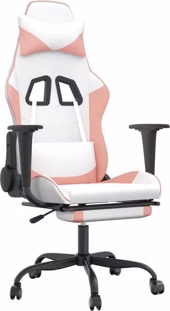 Sedia da Gaming con Poggiapiedi e Schienale, Design Sportivo in Similpelle Bianco e Rosa – 1