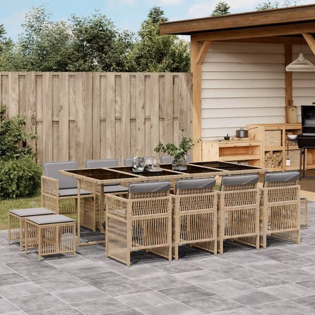 Maison Exclusive - Set Pranzo da Giardino 13 pz con Cuscini Beige Misto Polyrattan