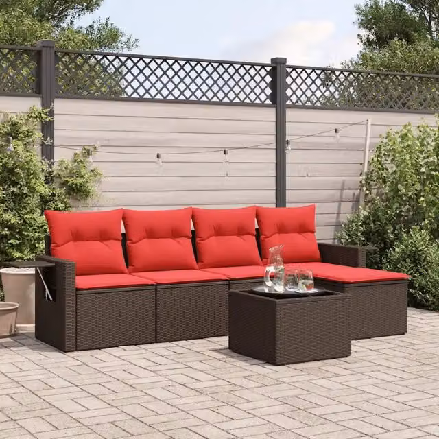 Set Divani da Giardino 6 pz con Cuscini Marrone in Polyrattan 3220103