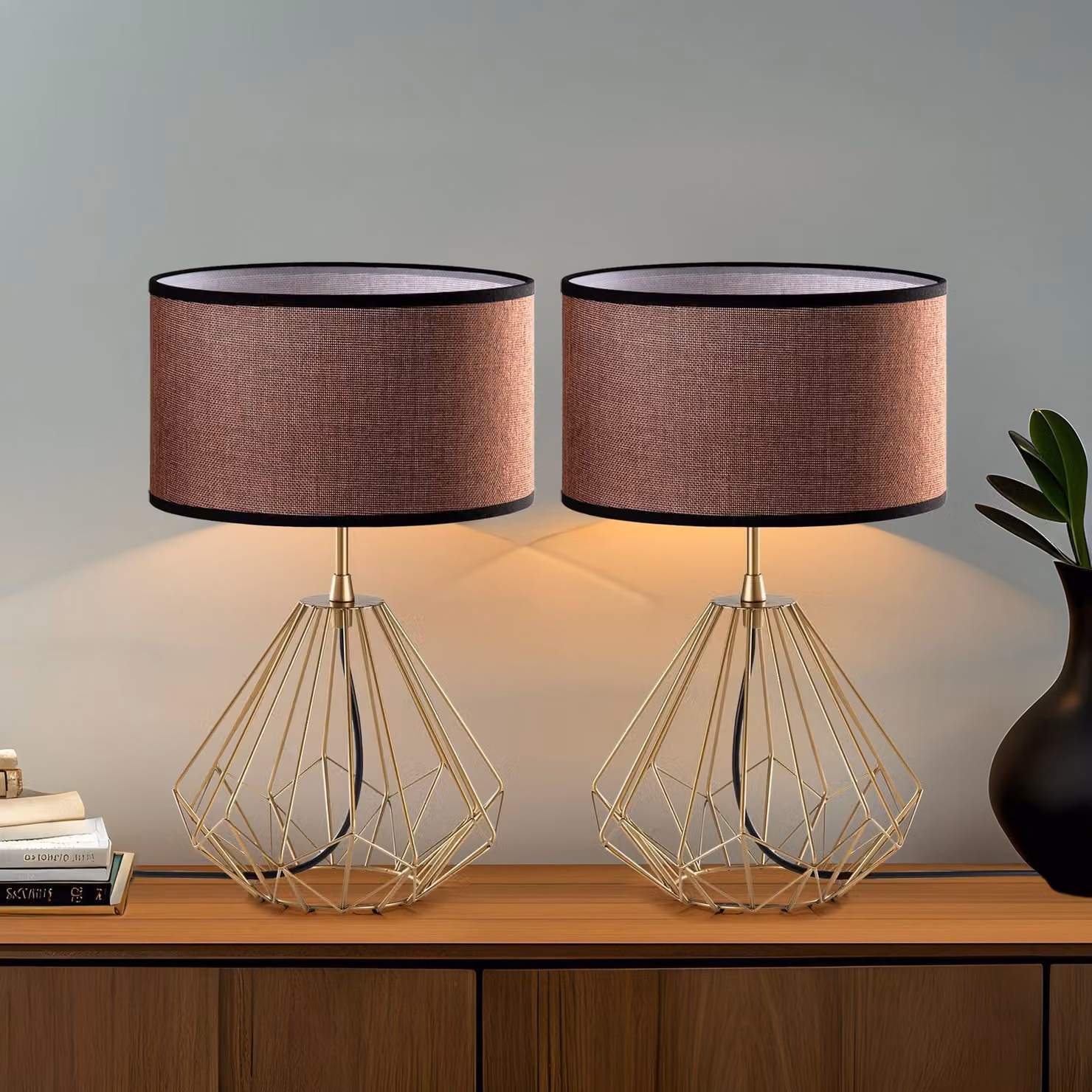 Opviq, Diamond - S-713 - Set, Set di lampade da tavolo (2 pezzi), oro, CORPO IN METALLO, 25 x 25 x 43 cm