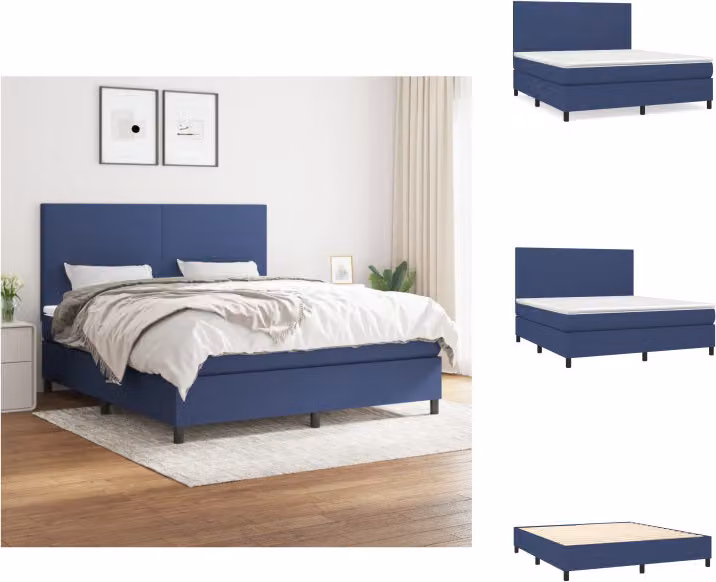 vidaXL Letto a molle con materasso blu 180x200 cm in tessuto - Letti & strutture letto
