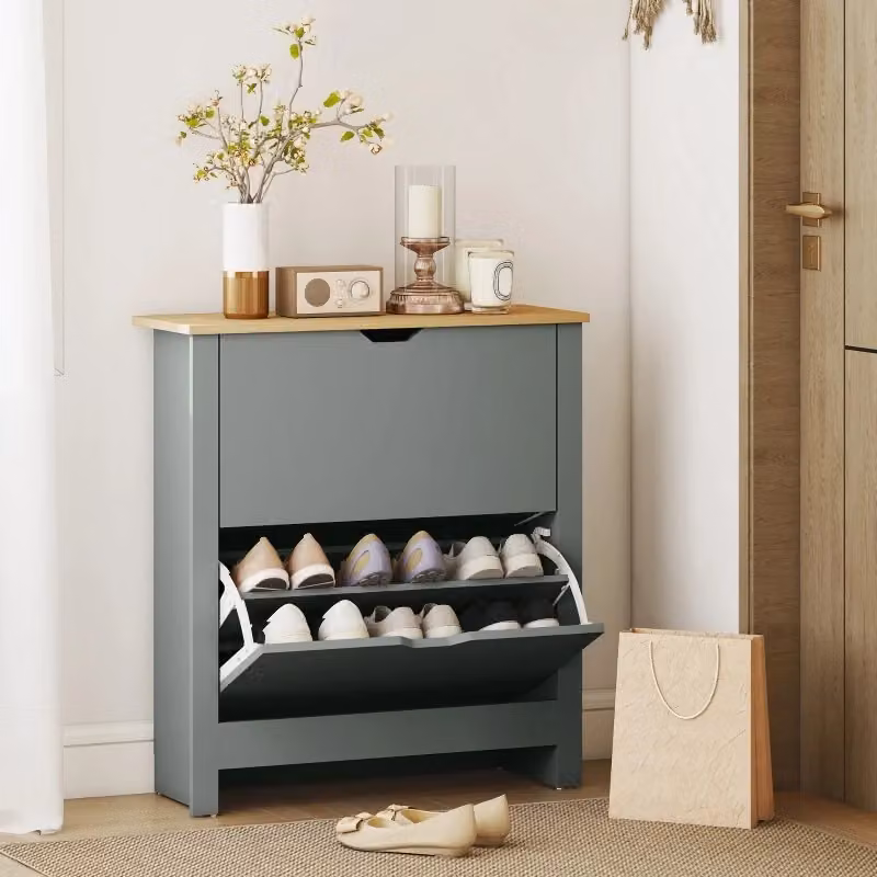 Scarpiera moderna WISHDOR con ante ribaltabili e ripiani interni, grigio opaco, L: 80 cm, H: 72 cm, P: 26 cm – 2