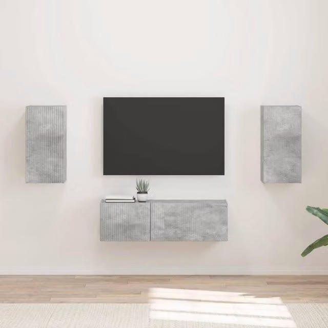 Set di Mobiletto da TV a Parete 4 pz-Credenza per TV sospesa Grigio cemento 726588