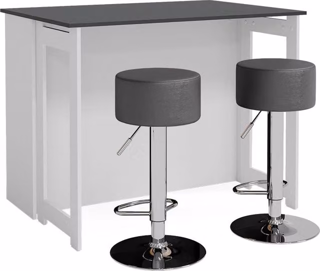 Tavolo bar con sgabelli Dominic Antracite/Bianco 116 x 37 cm con 2 sgabelli da bar Vicco